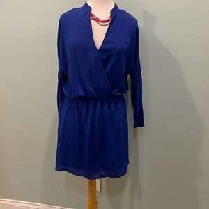 Blue mini dress with deep v neck dress